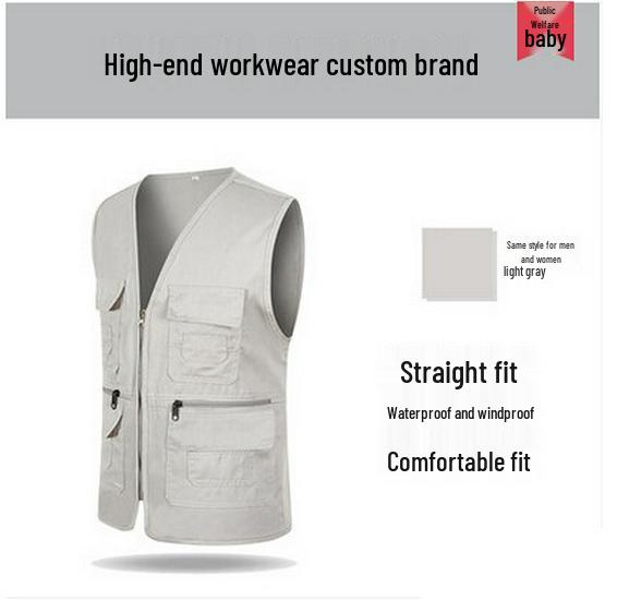 

Custom Logo Multi-Pocket Vest for Photography and Volunteer Work XL светло-серый