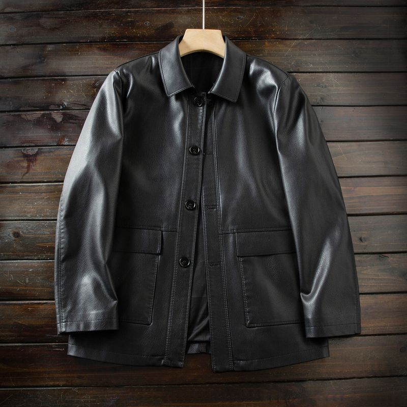 Classic Reputation! Lychee-Patterned Faux Leather! Export Surplus Men's Autumn Business Lapel Jacket Leather Coat