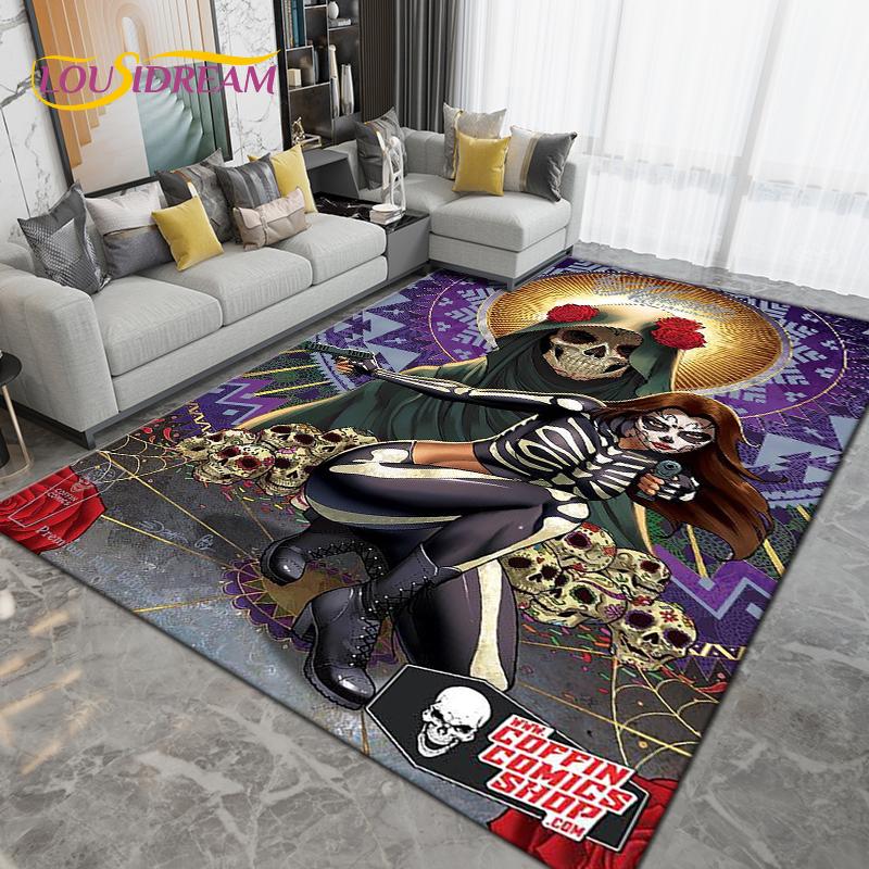 Cartoon Skull Girl Area Rug Large,Carpet Rug for Living Room Bedroom Sofa Decoration,Doormat Kitchen Bathroom Non-slip Floor Mat