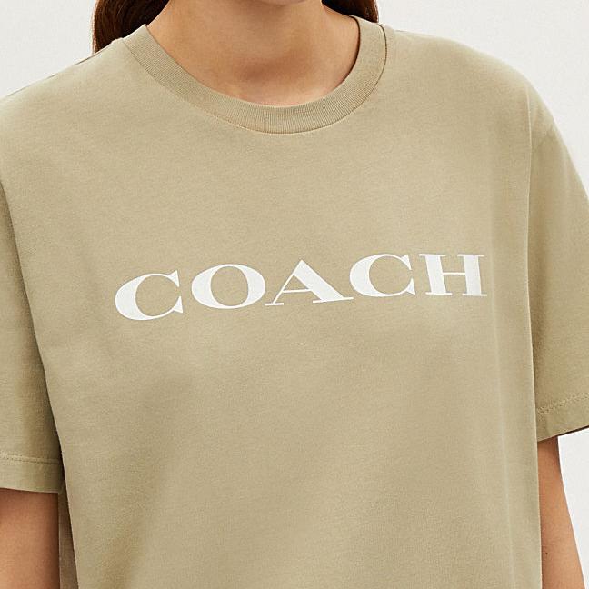 Coach Logo Letter Print Casual Round Neck Short Sleeve T-Shirt Women Tops Gray-Green CR035-NI1