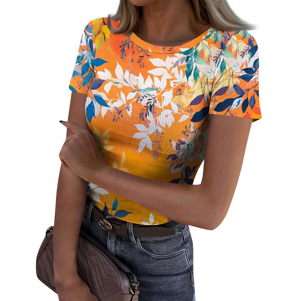 Ladies Slim Bottom T-shirt Fashion Casual Round Neck Pullover Short Sleeve Top