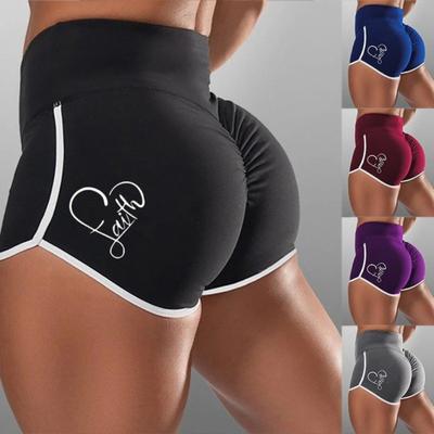 Women's Plus-size Sexy Solid-color Printed High-waisted Sports Running Tight Booty Lift Shorts