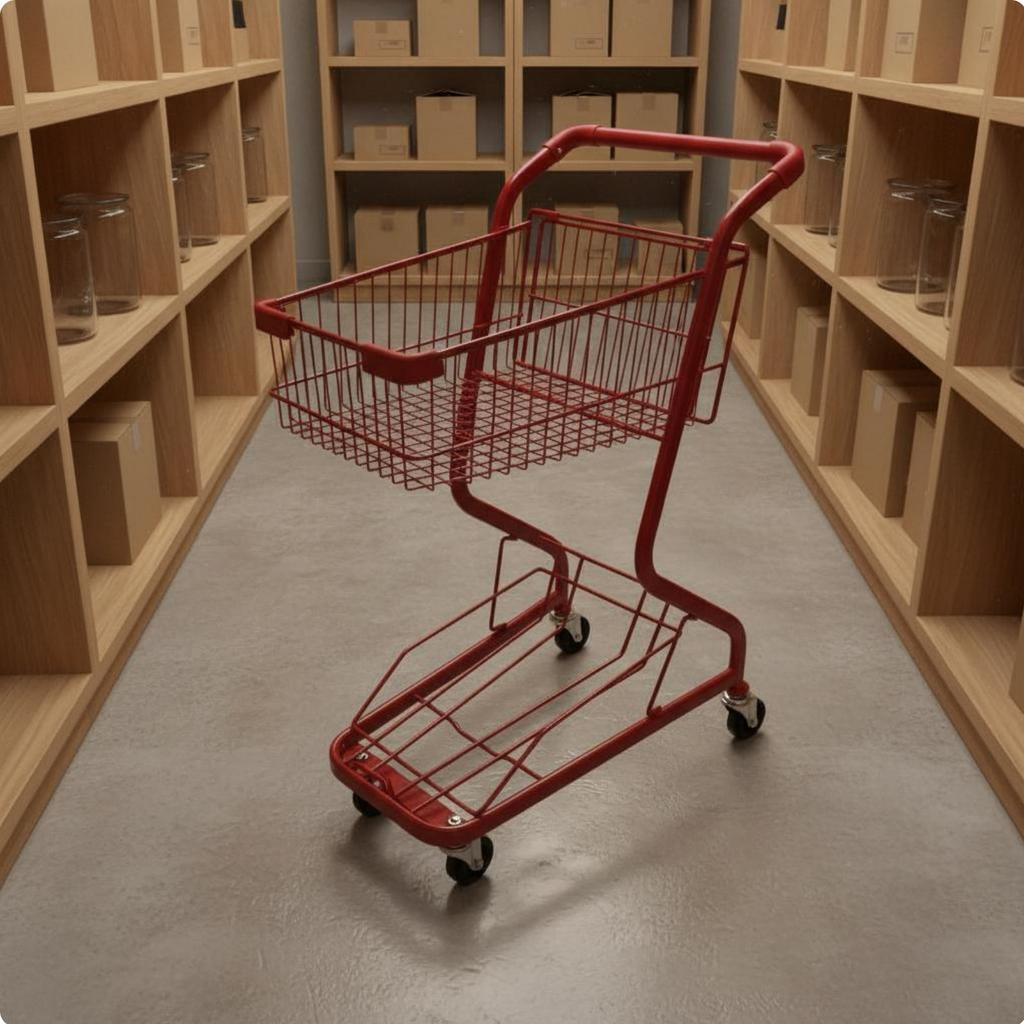 Two-Level Shopping Shopping Basket PU Wheels Metal Shopping Trolley Convenience Shop Shopping Basket Sturdy Duty for Supermarket