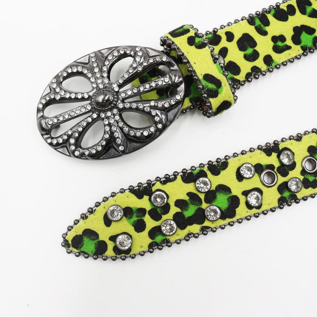 Bohemian Women's Leopard Print Rhinestone Leather Belt - Ethnic Style Versatile Accessory