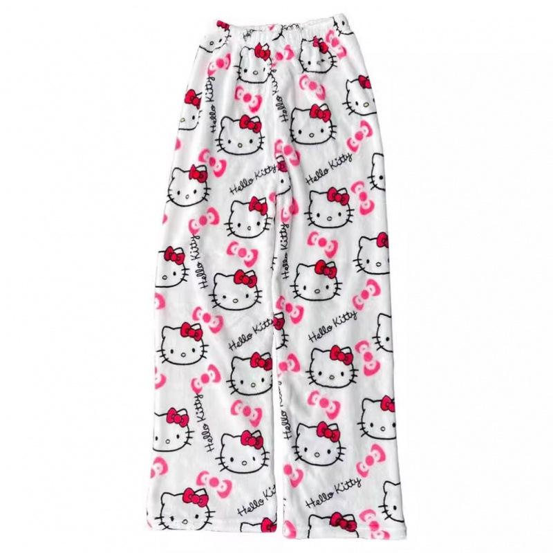 Pantaloni de Pijama HelloKitty pentru Femei Pantaloni de Casă din Fleece cu Desene Animate pentru Halloween Călduroși Căptușiți cu Fleece Toamnă Iarnă