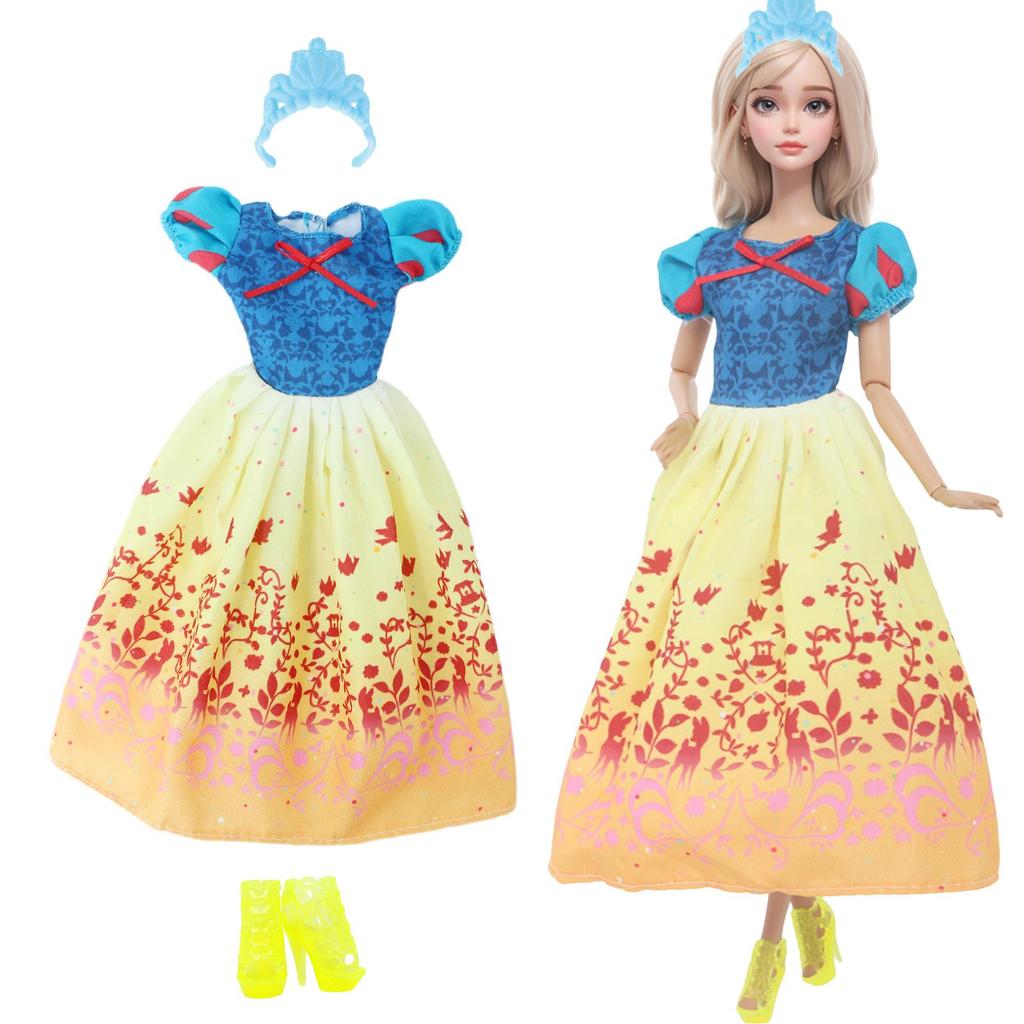 Fashion Doll Dress and Accessories for 30cm Doll 11.5'' Girl Doll Mini Gown with Cute Crown Handbag Shoes Boots Kids Toy Gift