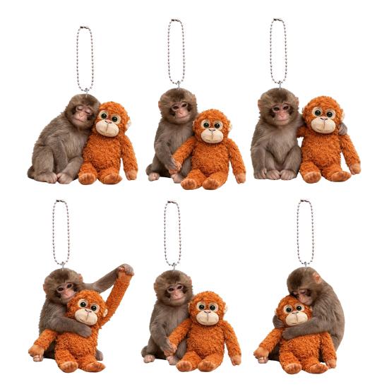 Monkey Keychain 2D Acrylic Cute Monkey Holding Plush Toy Hanging Pendant for Backpack Purse Car Keys Aceessory