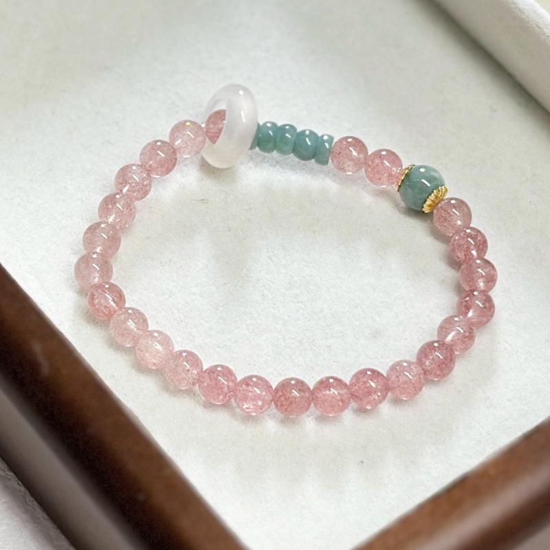 2025 Stylish Blue Jade & Nanhong Sandalwood Inscribed Beaded Bracelet for Women