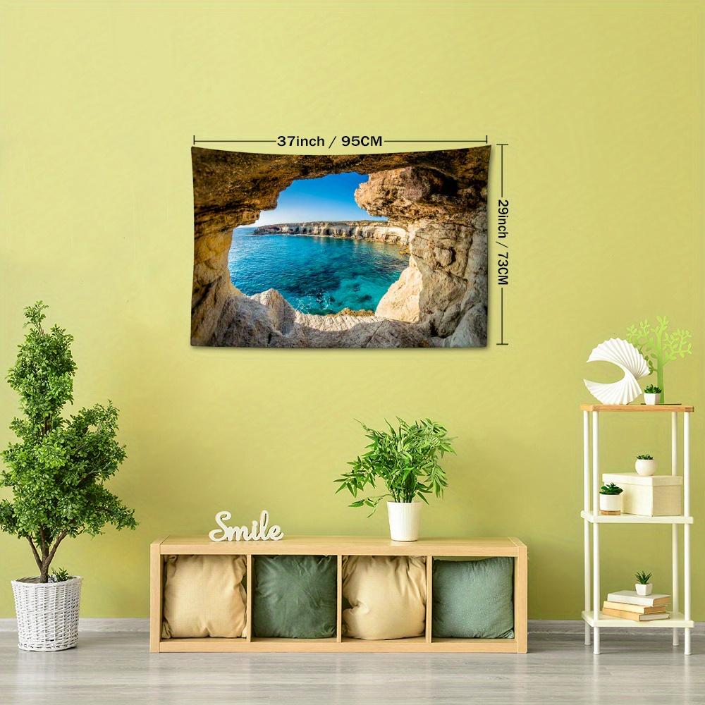 Versatile Ocean-Inspired Tapestry - Durable Polyester Wall Hanging for Bedroom & Living Room Decor, Vibrant HD Printed Sea View with Mountain Cave Des