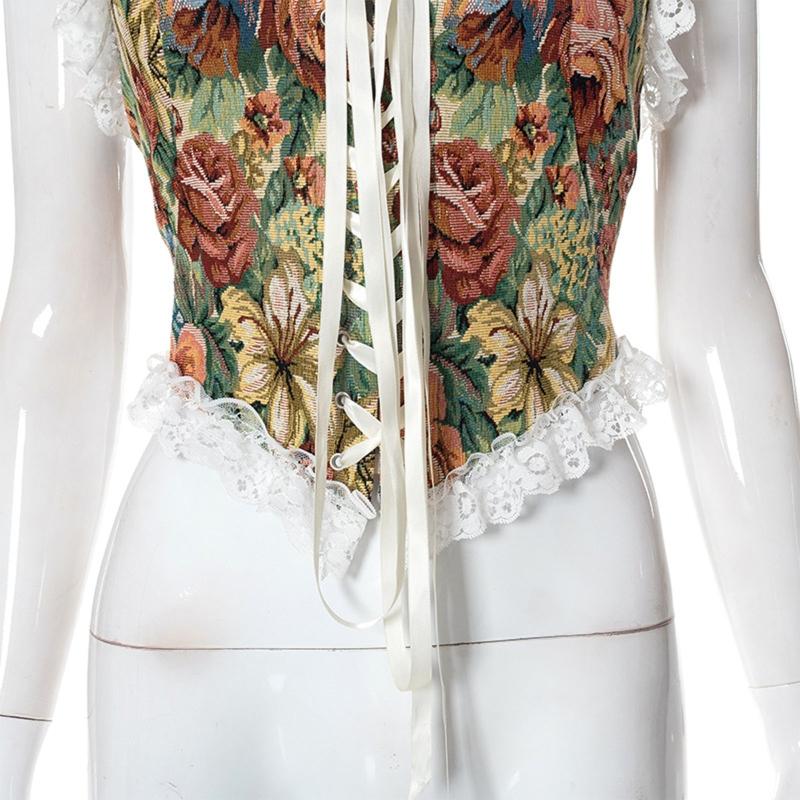 Vintage Floral Corset Vest Push Up Crop Tops Bustier Corset Top Lace Up Corset Top Strapless Bodice Corset Top