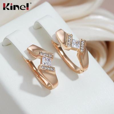 Kinel Square White Zircon Drop Earrings For Women Rose Gold Color Bride Wedding Jewelry