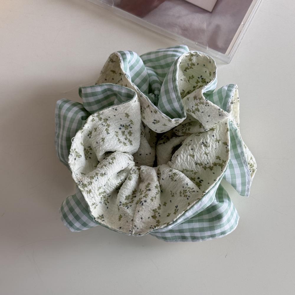 Korean-Style Checkered Floral Waist-Cinching large Intestine Circle Hair Circle, Checkered Bun Hair Rope Sweet Hair Accessories