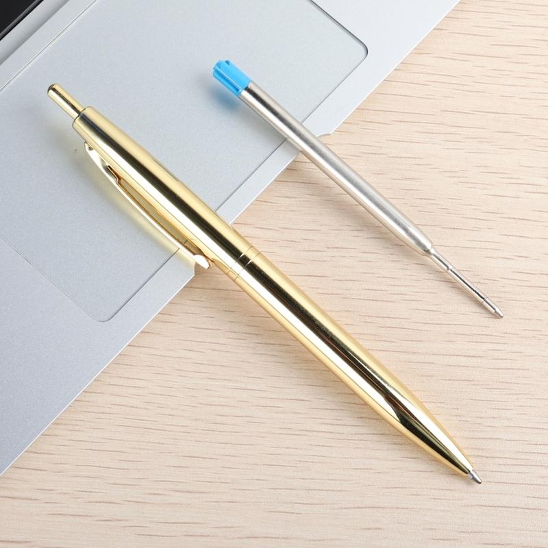 Metal Ballpoint Pen Stainless Steel Push Style 0.7mm Blue Black Ink School Stationery Supplies Color Silver Gold Pens