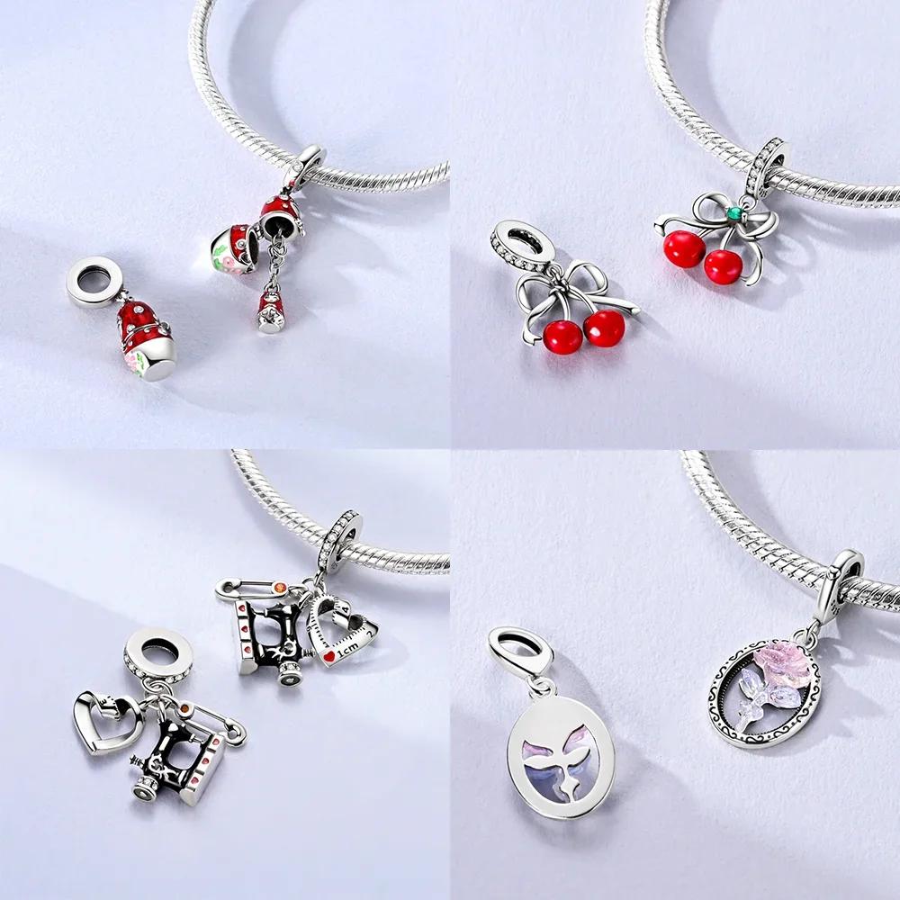 Original Color-Changing Rose Pendant Cherry Butterfly Girl Cat Copper Charms Bead Fit Bracelet Accessory Gift Diy Jewelry