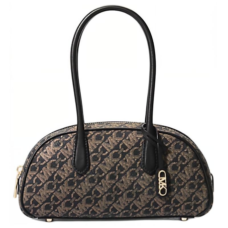 MICHAEL KORS Empire Metal Logo Coated Canvas Shoulder Handbag Small Women s Black with Light Gold чёрный