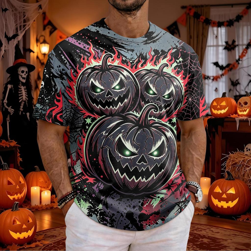 Men's Halloween Short Sleeve T-Shirt Casual Round Neck Top for Holiday Celebration