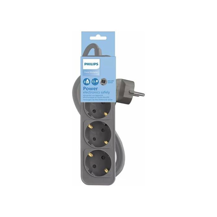 Power Strip with Switch - Philips - 3 Sockets - CHP2134G/12 - 17.66 Cm Height - 19.1 Cm Width - 28.02 Cm Length