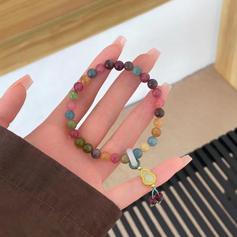 

Браслет из радужного турмалина и желтого нефрита для женщин - Элегантный дизайн с бусинами-абакусами