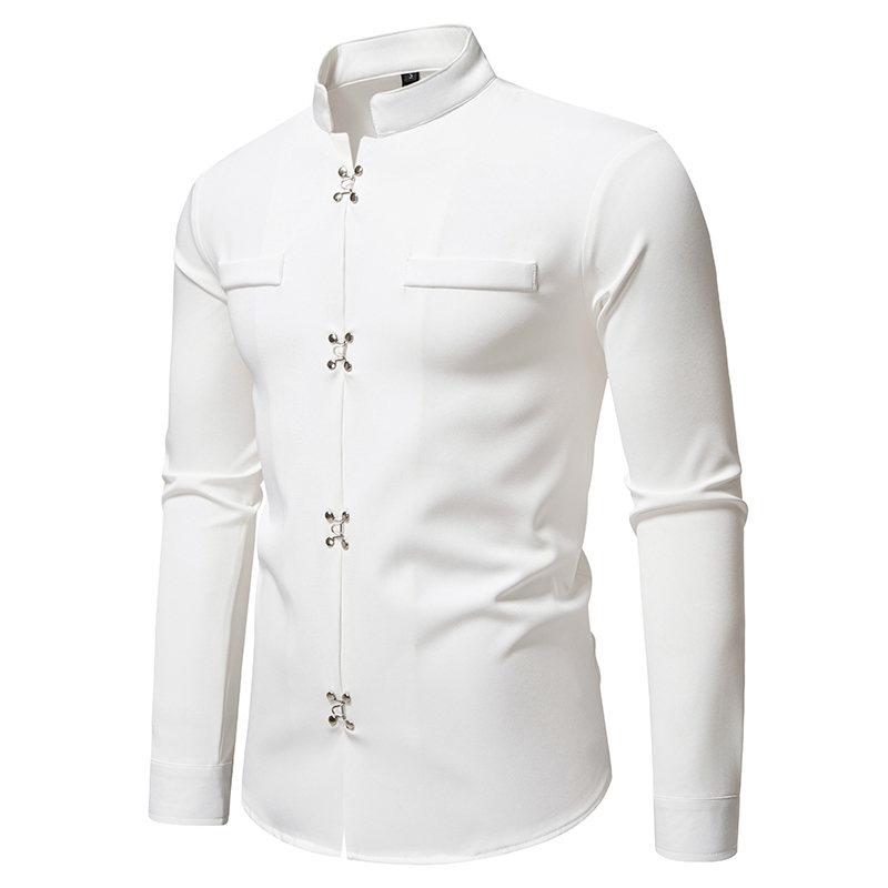 Autumn New Fashion Design Men's Long Sleeve Shirt Men High Quality Luxury Stand Collar Shirts Male Casual Social Wedding Party