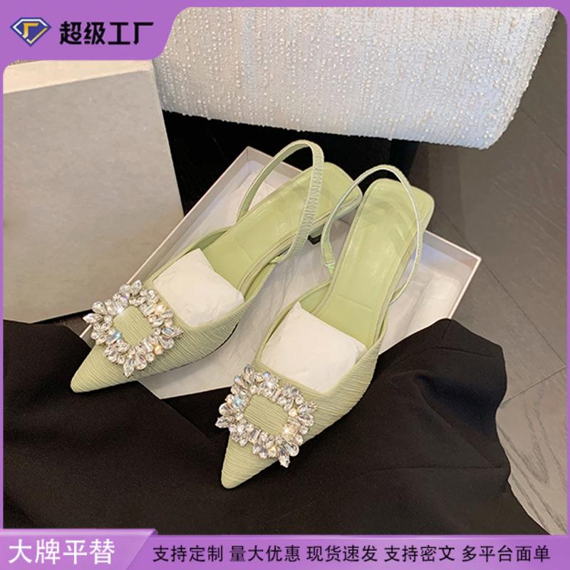 Grape mother studiolee 2025 new square buckle rhinestone pointed head shallow mouth rear empty stiletto sandals women's summer