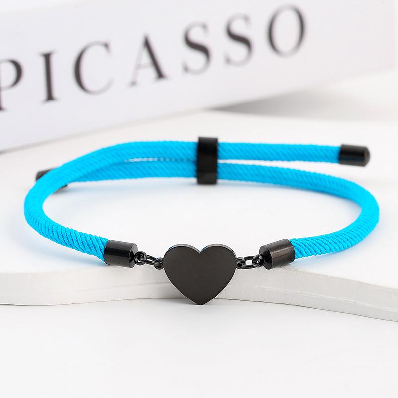 15mm Heart-Shaped Adjustable Stainless Steel Multi-Color Milan Rope Bracelet with Blank UV Laser Printing Surface