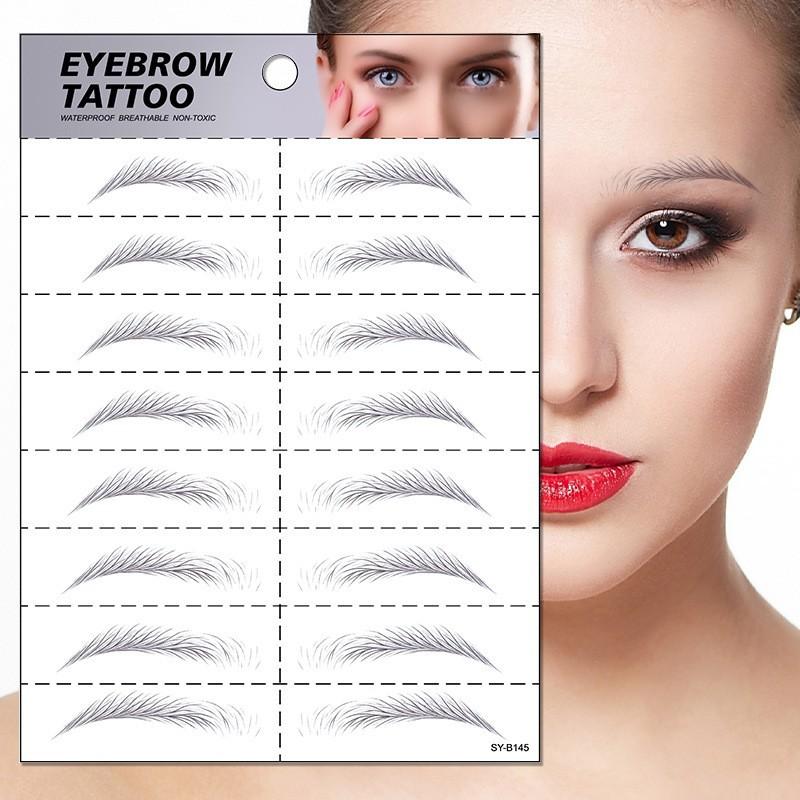 Adesivo Tatuaggio Temporaneo Sopracciglia 4D Effetto Pelo Moda Lunga Durata Trasferimenti Trucco Bianco 8 Forme Sopracciglia Carta