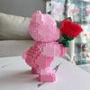 Cute Cartoon Pink Flower Teddy Bear Building Block Toy Educational Toy for Kids Couple Gift Desktop Decorations