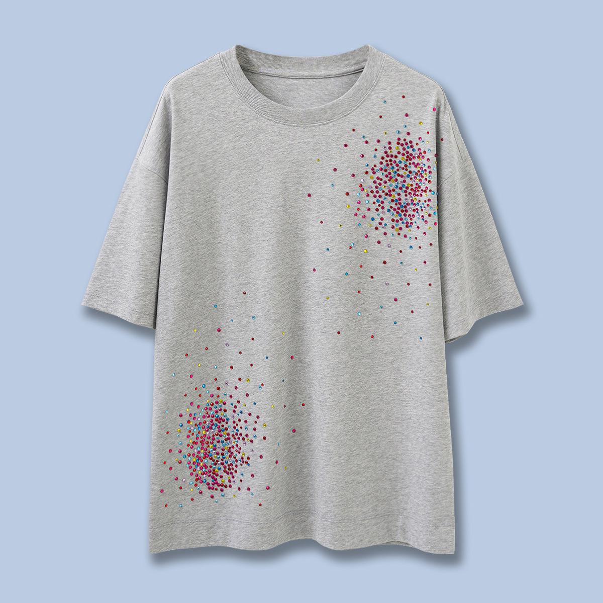

DVN Designer Grey Long-Sleeve Women s T-Shirt, Spring 26: Hot Drilling, Round Neck Pullover, Base Grey Top Medium