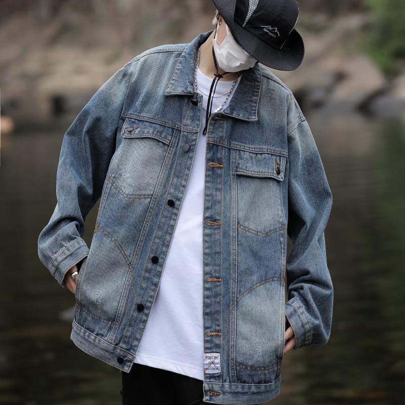 

Американская ретро джинсовая куртка мужская модная брендовая куртка High Street Tooling Design Sense свободная повседневная хулиганская красивая верхняя часть 2XL синий