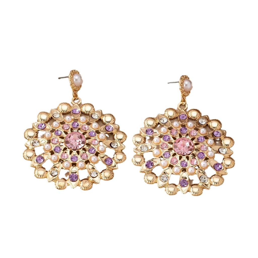 Stilvolle Retro Ohrhänger mit künstlichen Diamanten und Perlen in Blumenform für Damen - Elegantes Bankett-Party-Schmuck