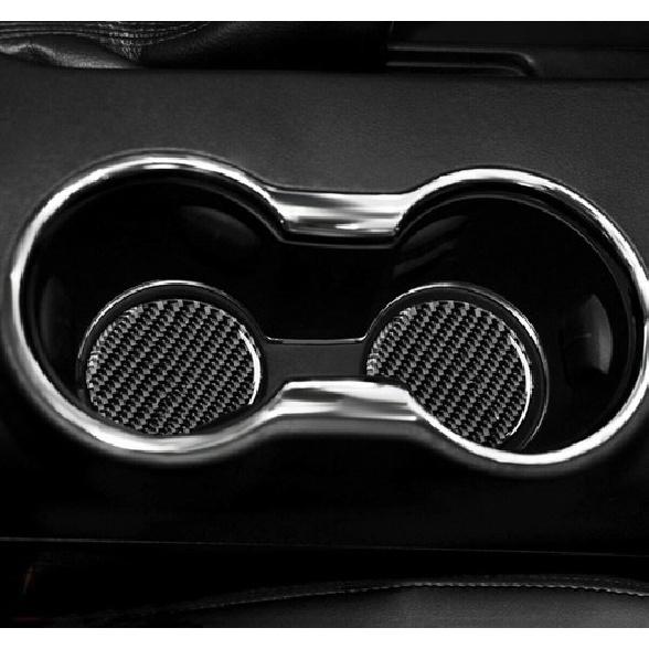 For Ford Mustang 2015- Cup Holder Coasters Pad Waterproof Real Carbon Fiber
