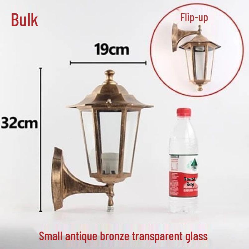 European Retro Hexagonal Outdoor LED Wall Lamp, Waterproof, Antique Bronze/Black Finish for Balcony Decoration.