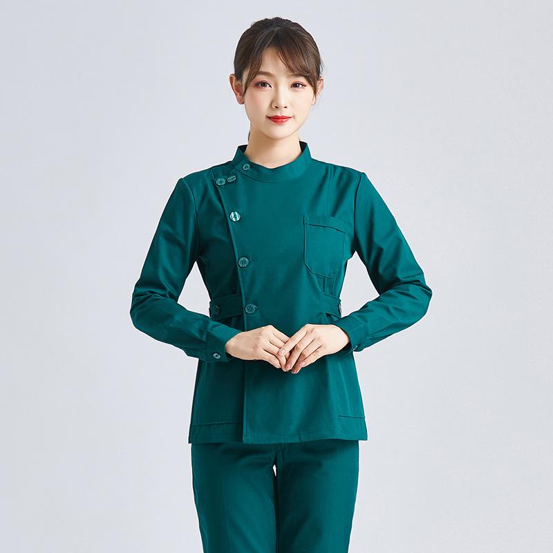 Women's Short Sleeve & Long Sleeve Dark Green Nurse Uniform Set