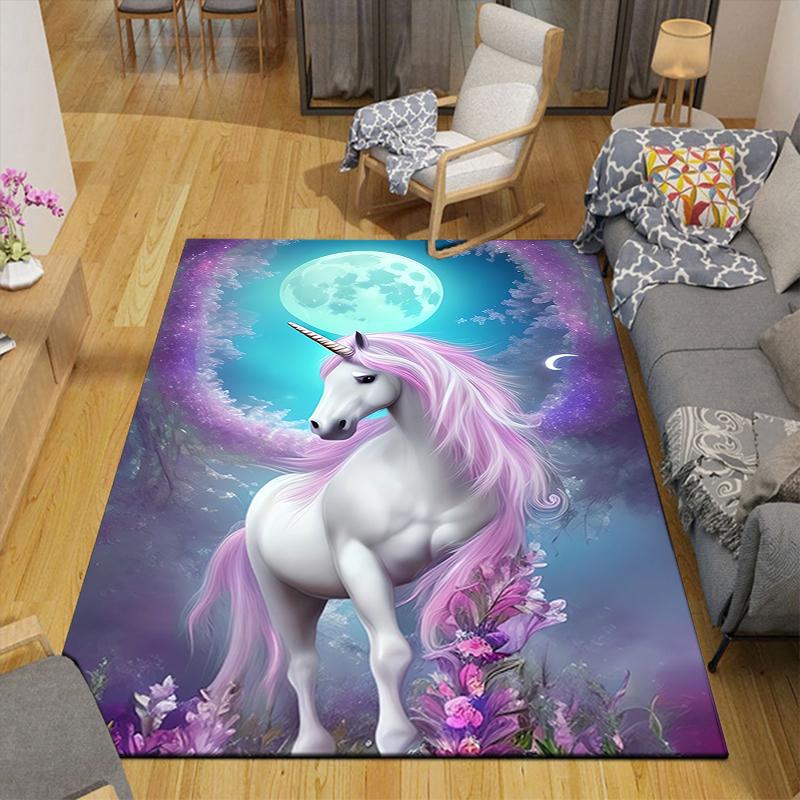 1Pc Unicorn Moonlit Fantasy Rug, Office Carpet Indoor Outdoor Doormat, Non-Slip Soft, Living Room, Christmas Halloween Gift. M928480