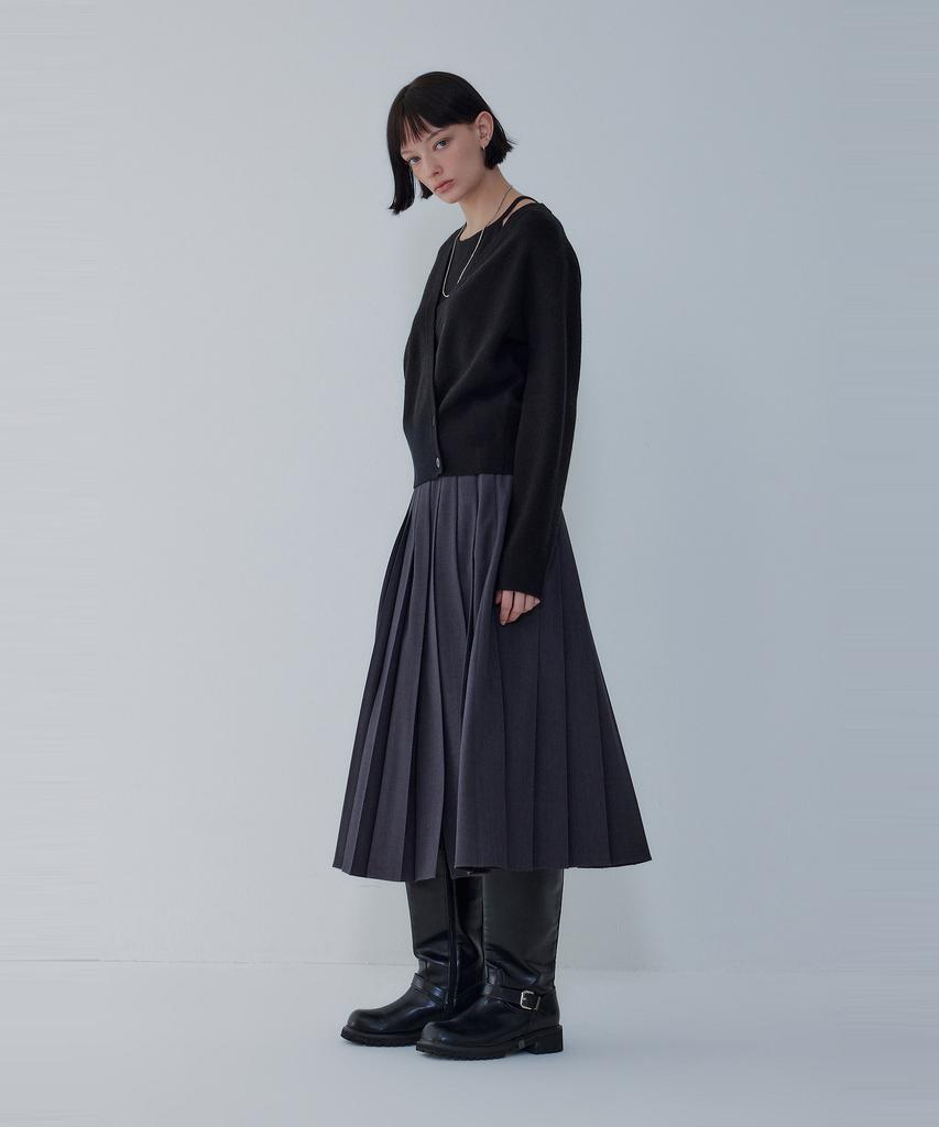 Bobeu Stretch Belted Pleated Skirt_Charcoal 7156135002