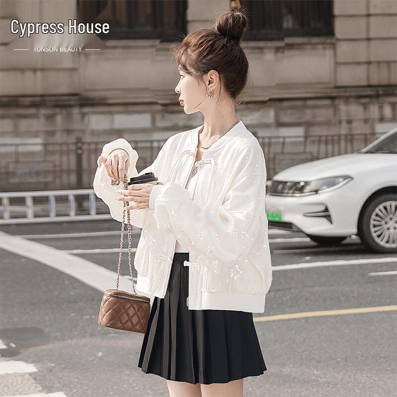 

Женская куртка Spasi в новом китайском стиле с пайетками и бейсбольным воротником XL