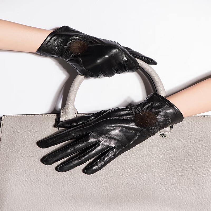 Hengyuanxiang Women's Winter Cycling Sheepskin Gloves