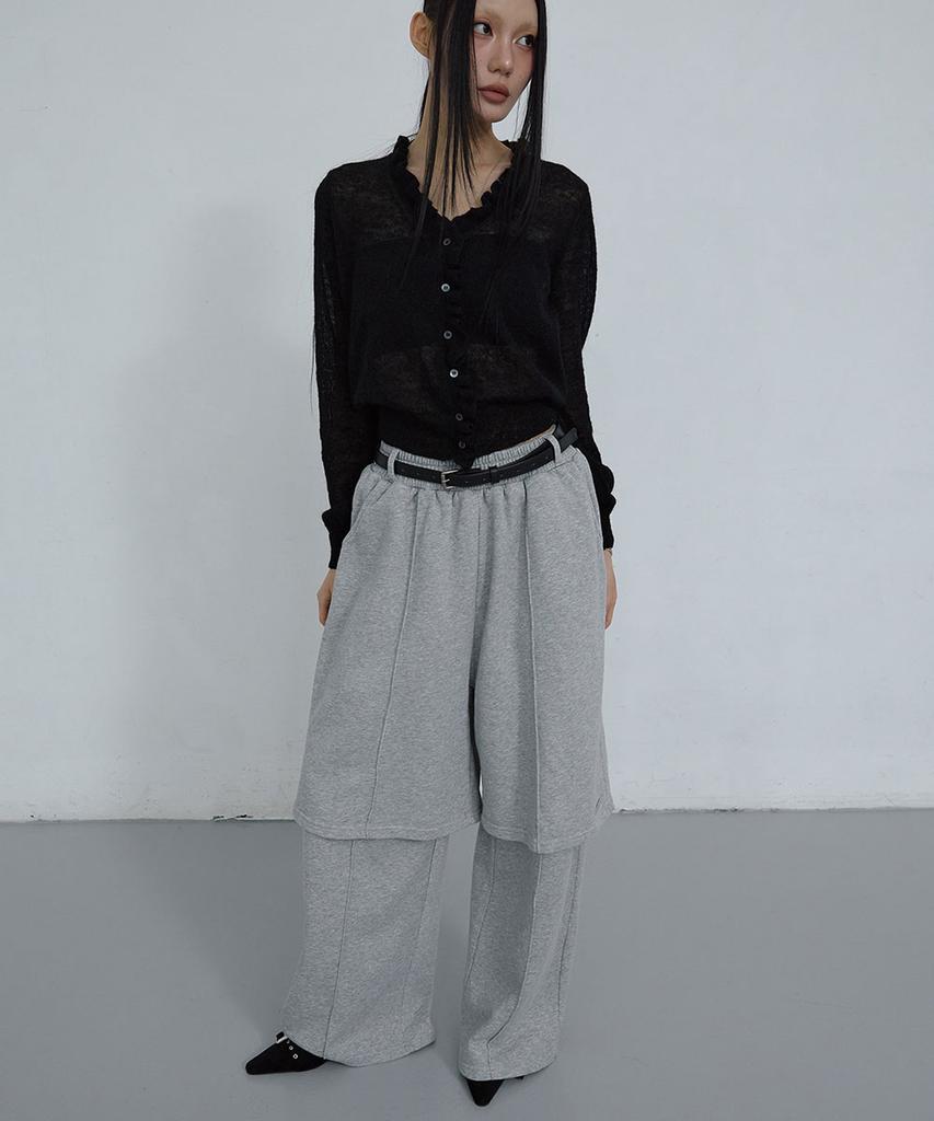 Uusoo Cotton Layered Elastic Waist Pants_ Melange Gray