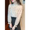 New Stand Collar Long Sleeve Printed Chiffon Shirt Women's Design Bottoming Top
