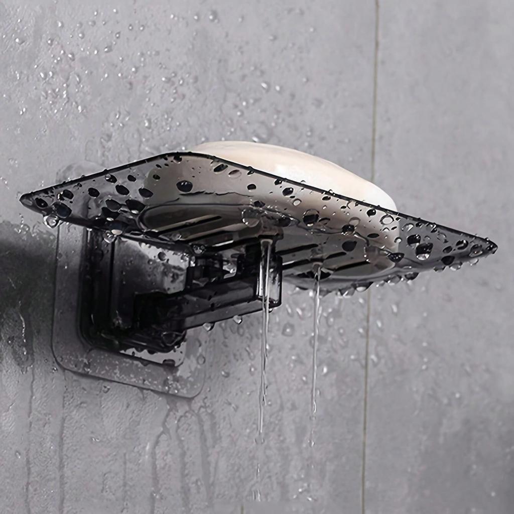 1pcs Transparent Drainable Soap Holder, Punch-Free Soapbox with Traceless Adhesive Wall Mount, Suitable for Bathroom & Kitchen