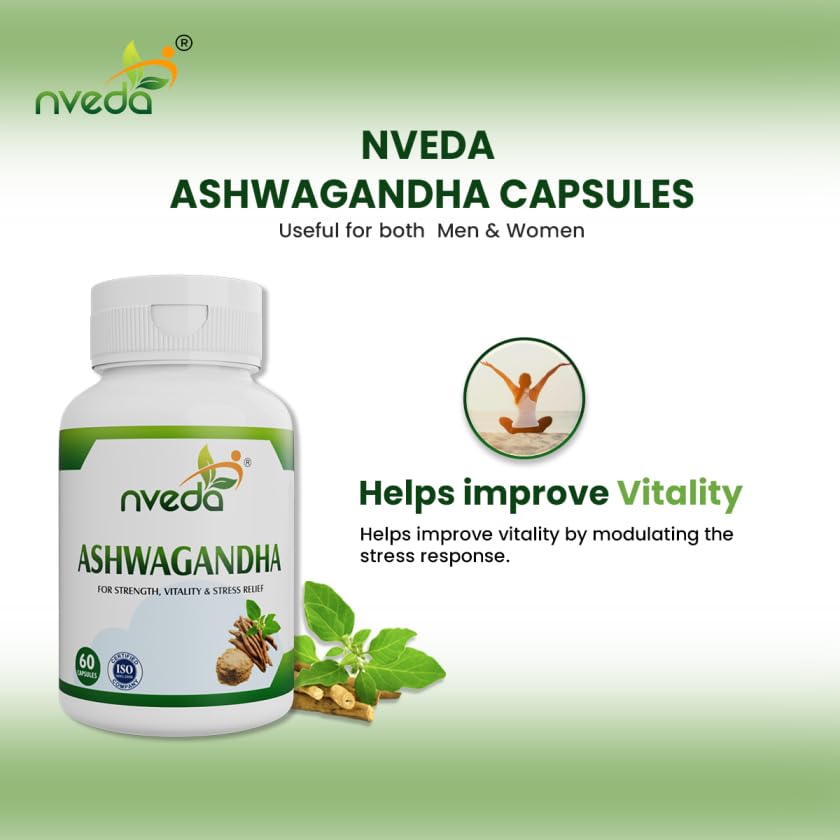 Nveda Ashwagandha Tablet, Anxiety & Stress, Ashwagandha For Unisex | 60 Capsules 100gm 0.2lbs