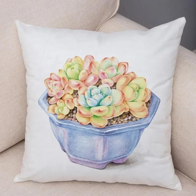 Watercolor Succulents Decorative Pillowcase Car Ornaments Office Living Room Sofa Home Pillowcase