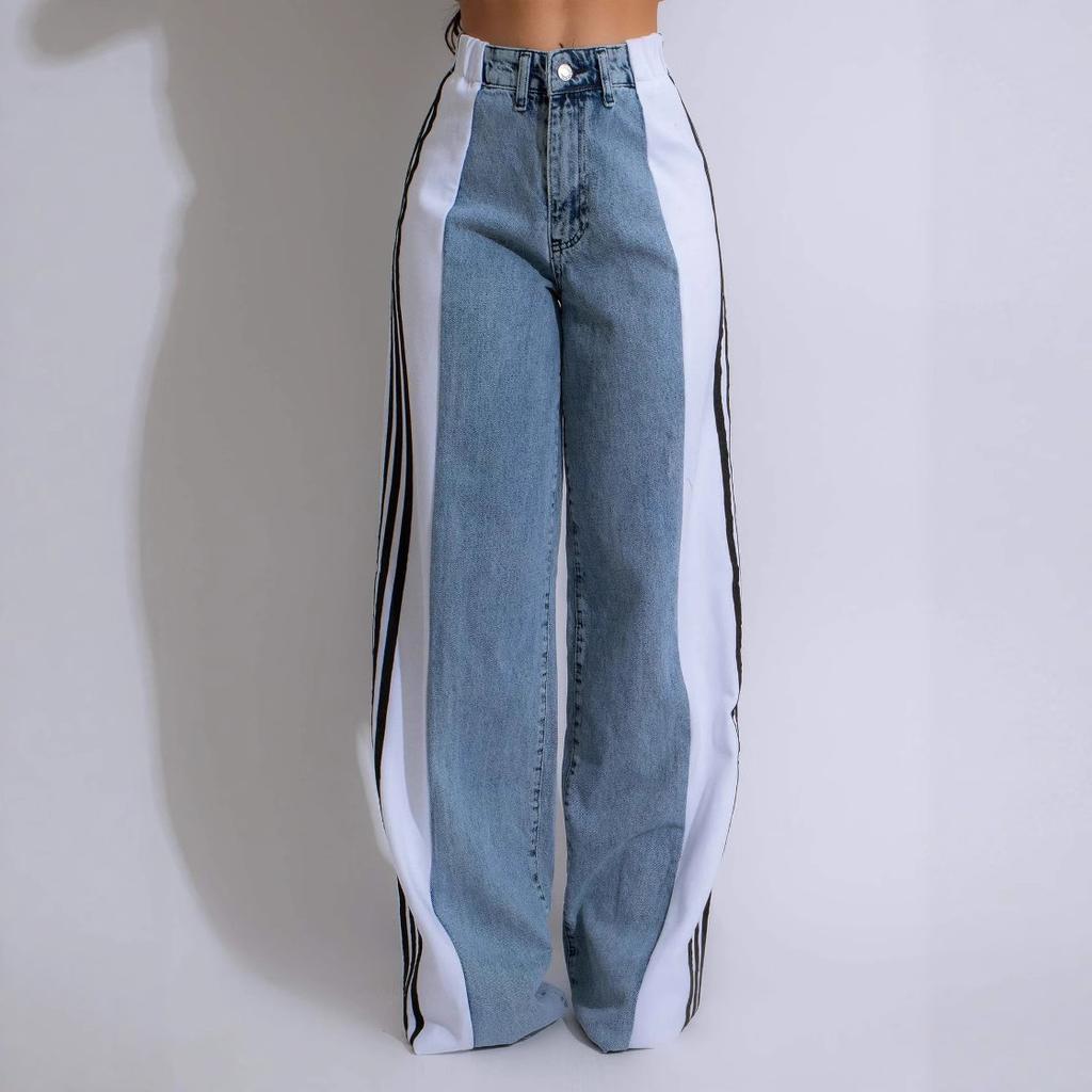 Damenjeans lässig hochtailliert Stretch Spleißen gerade Hose
