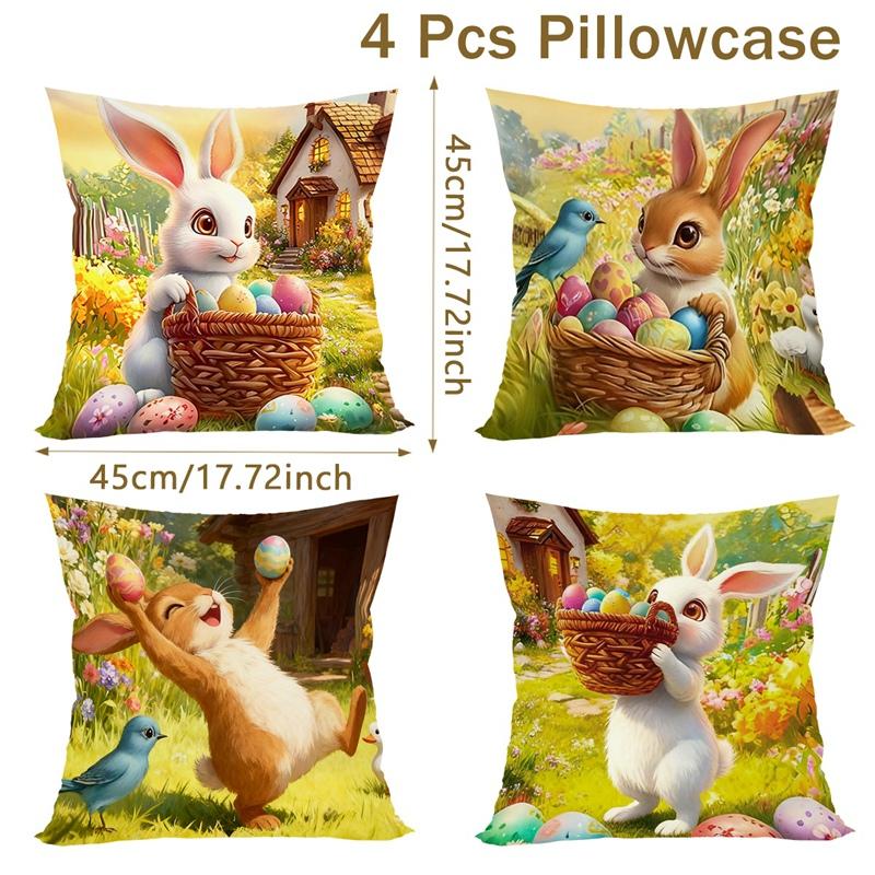 Easter Decoration Throw Pillow Covers Golden Spring Floral Bunny Eggs Holiday Decorative Pillowcases for Sofa Couch Home Decor золотистый 3260₽