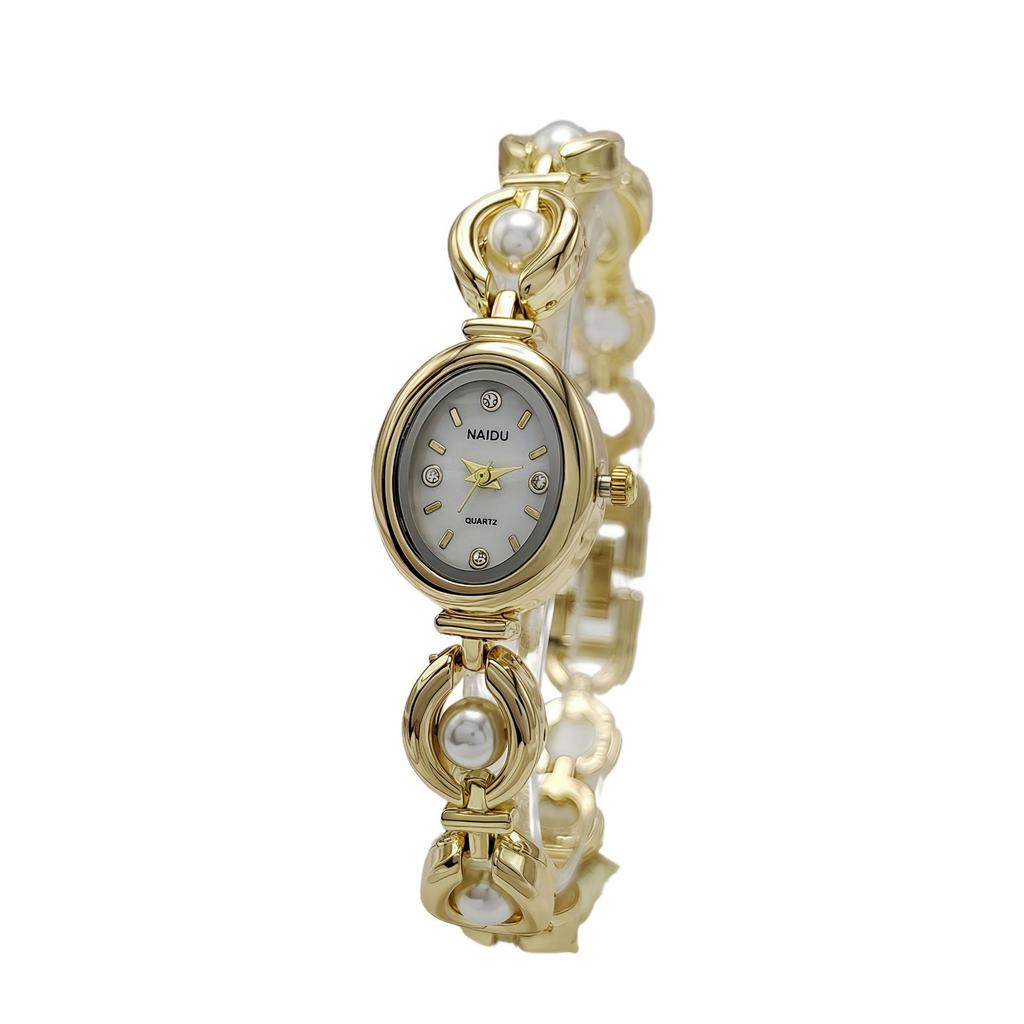 Vintage Oval Quartz Wristwatch Simulation Pearl Bracelet Watche for Women Watches