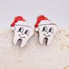 Christmas Wooden Stud Earrings Set: Bell, Santa Hat, and Gloves - Festive Holiday Jewelry Trio