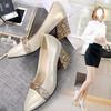 2025 Spring New Women's Single Shoes Medium Heel Soft Leather Women's Shoes Leather Shoes Thick Heel High Heel Women's Work Shoes Mother Shoes La