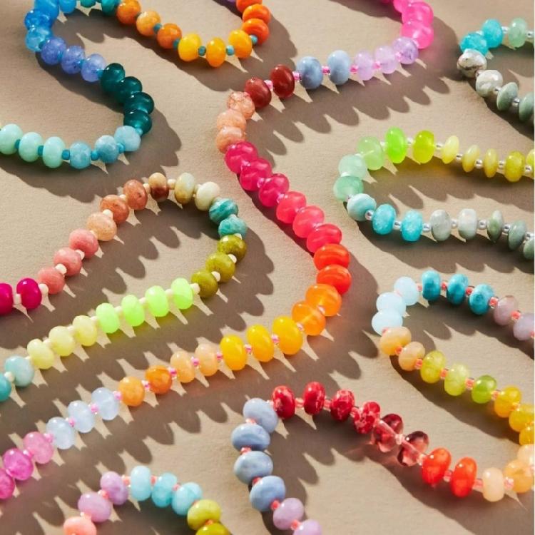 Unique Natural Stone Beadwork Necklace and Bracelet Gradient Color Gemstones Bead Accessories Stylish Party Jewelry