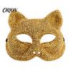 Luxury Rhinestone Costume Mask Full Halloween Mask, Sparkling Skull And Cat Face Carnival Adjustable Elastic Straps for Theme Dances