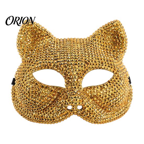 Luxury Rhinestone Costume Mask Full Halloween Mask, Sparkling Skull And Cat Face Carnival Adjustable Elastic Straps for Theme Dances